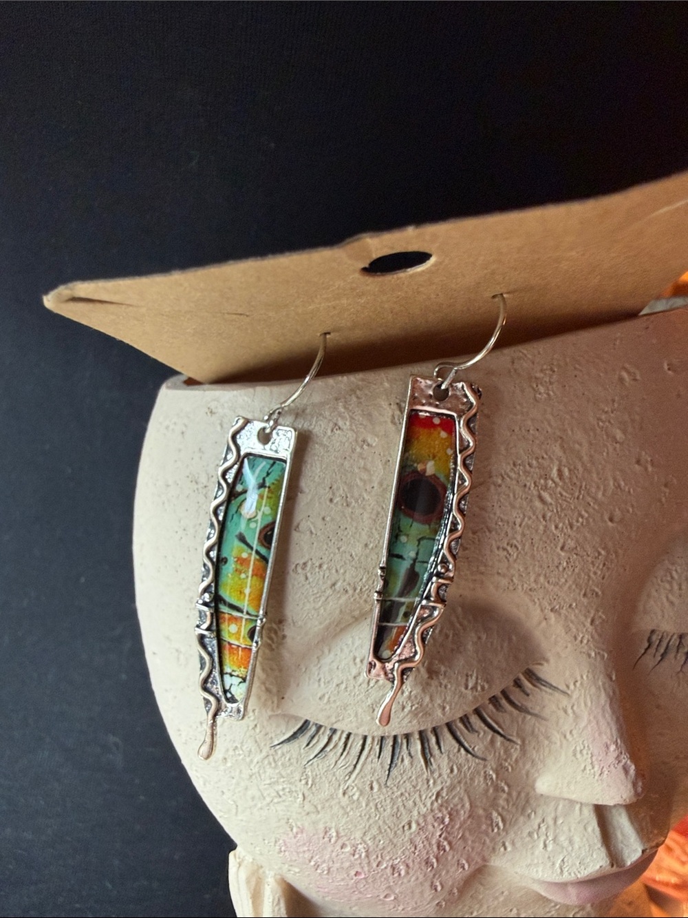 Colorful Abstract Rectangular Drop Earrings - Multicolor